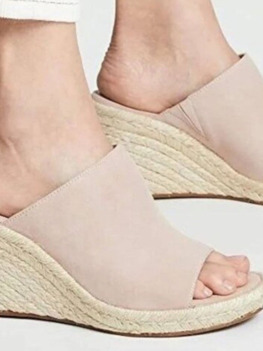 Stuart Weitzman Dusty Pink/beige Suede Espadrille Wedge Slides - Picture 2 of 7